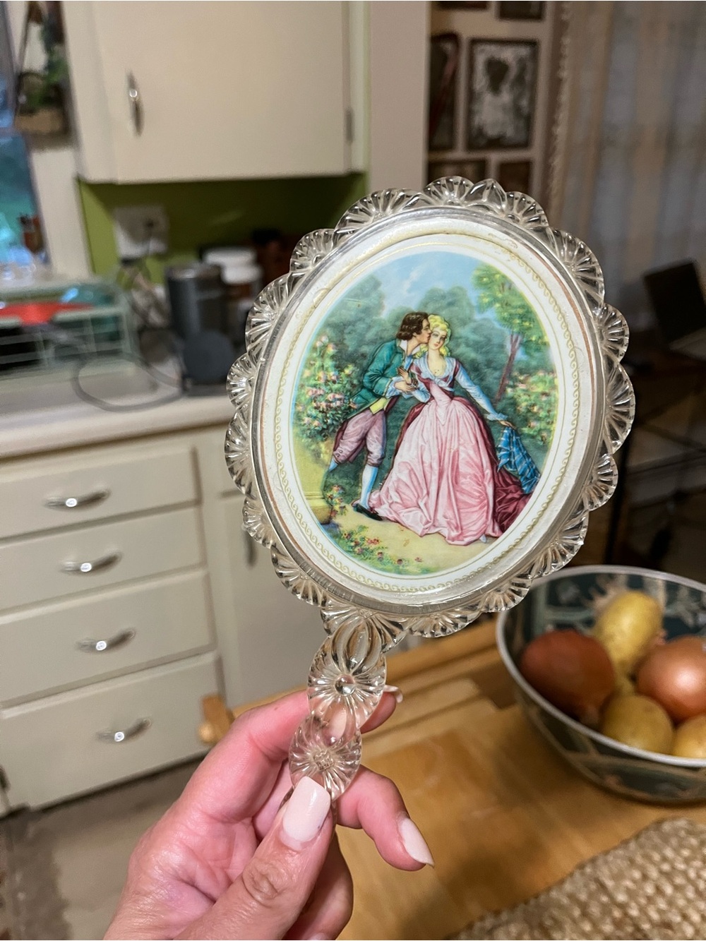 Vintage-Style Pink and Blue Porcelain Scenic Wall Plaque